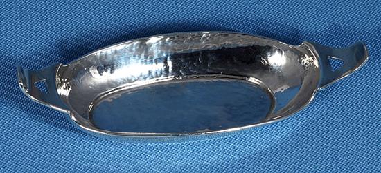 A pair of Edwardian Arts & crafts silver oval navette shaped dishes, by Liberty & Co, Length 139mm, weight 2.8oz/90grms